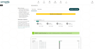 Screenshot of the personify health rewards page that has a bar showing how many points the user has