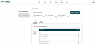 Screenshot of the Personfy health page that breaks down how your rewards have been earned in a list