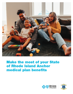 Cover of the medical overview brochure with an image of a Mom, Dad, and two kids playing on the floors