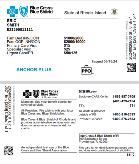 An example of a bcbsri insurance card